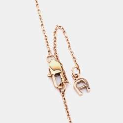 Pre Owned Aigner Rose Gold Tone Crystal Mother of Pearl A Logo Pendant Necklace