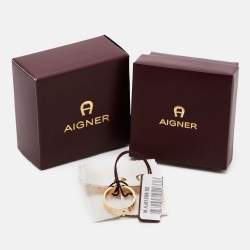 Pre Owned Aigner Gold Plated Crystal Logo Band Ring Size 52