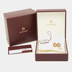 Pre Owned Aigner Rose Gold Tone Crystal Studded Hexagon Stud Earrings