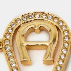 Pre Owned Aigner Crystal Faux Pearl Gold Tone Bracelet