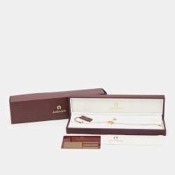 Pre Owned Aigner Crystal Faux Pearl Gold Tone Bracelet