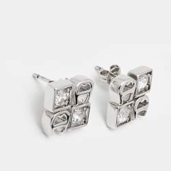 Pre Owned Aigner Crystals Logo Silver Tone Stud Earrings
