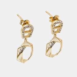 Pre Owned Aigner Gold Tone Crystal Embellished Earrings