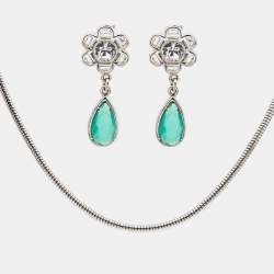 Aigner Crystal Silver Tone Necklace and Earrings
