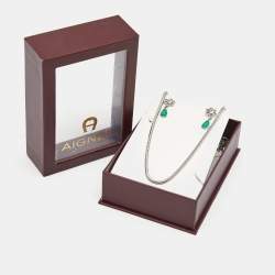 Aigner Crystal Silver Tone Necklace and Earrings