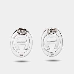 Pre Owned Aigner Crystals Silver Tone Earrings