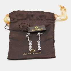 Pre Owned Aigner Crystals Silver Tone Earrings