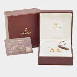 Pre Owned Aigner Gold Tone Crystal Embellished Earrings