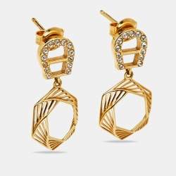 Pre Owned Aigner Gold Tone Crystal Embellished Earrings