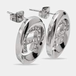 Pre Owned Aigner Crystals Silver Tone Earrings