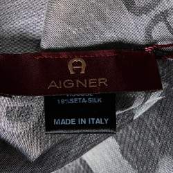 Aigner Grey Logo Print Silk Blend Seasonal Scarf