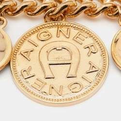 Pre Owned Aigner Enamel Gold Tone Brooch