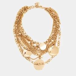 Pre Owned Aigner  Enamel Faux Pearl Gold Tone Necklace