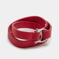 Pre Owned Aigner Leather Silver Tone Bracelet