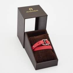 Pre Owned Aigner Leather Silver Tone Bracelet