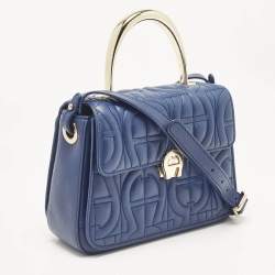 Aigner Blue Signature Leather Genoveva Top Handle Bag
