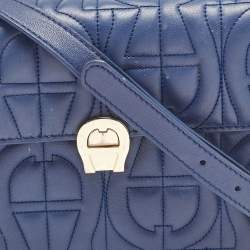 Aigner Blue Signature Leather Genoveva Top Handle Bag