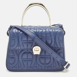 Aigner Blue Signature Leather Genoveva Top Handle Bag