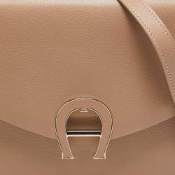 Pre Owned Aigner Tan Brown Leather Logo Flap Top Handle Bag