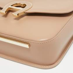 Pre Owned Aigner Tan Brown Leather Logo Flap Top Handle Bag