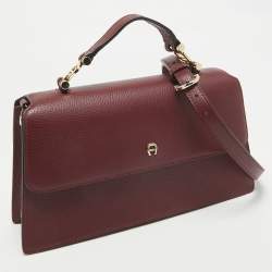 Pre Owned Aigner Burgundy Leather Medium Delia Top Handle Bag