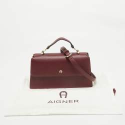 Pre Owned Aigner Burgundy Leather Medium Delia Top Handle Bag