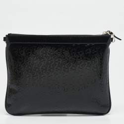 Aigner Black Signature Embossed Patent Leather Large Candy Chain Pouch 