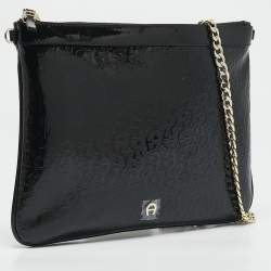Aigner Black Signature Embossed Patent Leather Large Candy Chain Pouch 