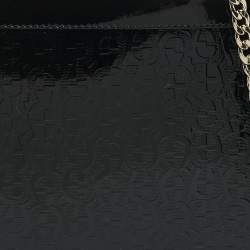 Aigner Black Signature Embossed Patent Leather Large Candy Chain Pouch 