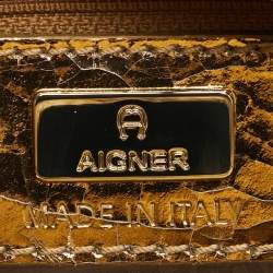 Aigner Gold Crackled Patent Leather Mini Cybill Tote