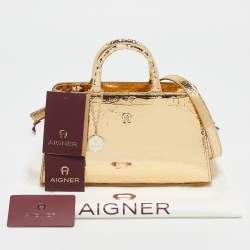 Aigner Gold Crackled Patent Leather Mini Cybill Tote