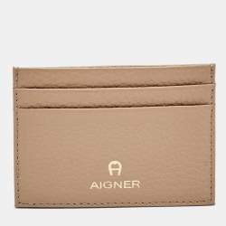 Pre Owned Aigner Beige Leather Card Holder