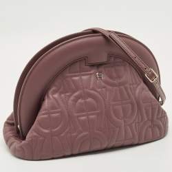 Pre Owned Aigner Purple Leather Medium Logo Pochette