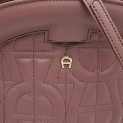 Pre Owned Aigner Purple Leather Medium Logo Pochette