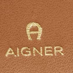 Pre Owned Aigner Black/Beige Monogram Embossed Leather Trifold Wallet