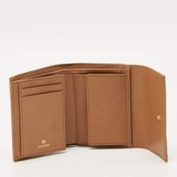 Pre Owned Aigner Black/Beige Monogram Embossed Leather Trifold Wallet
