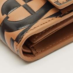 Pre Owned Aigner Black/Beige Monogram Embossed Leather Trifold Wallet