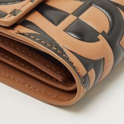 Pre Owned Aigner Black/Beige Monogram Embossed Leather Trifold Wallet