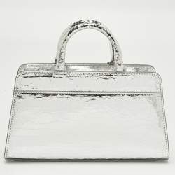 مملوكة مسبقًا Aigner Cybill Stretch S Mini Silver Crackled Leather Satchel