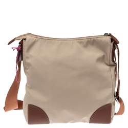 Pre Owned حقيبة كروس أيغنر إبزيم شعار جلد ونايلون بنية / بيج