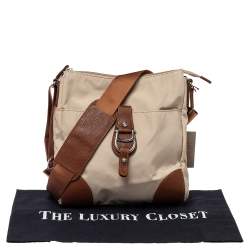 Pre Owned حقيبة كروس أيغنر إبزيم شعار جلد ونايلون بنية / بيج