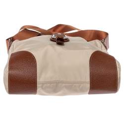 Pre Owned حقيبة كروس أيغنر إبزيم شعار جلد ونايلون بنية / بيج