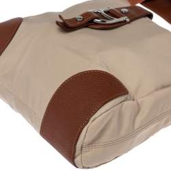 Pre Owned حقيبة كروس أيغنر إبزيم شعار جلد ونايلون بنية / بيج