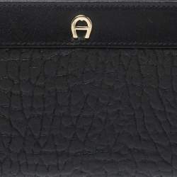 Pre Owned Aigner Black Leather Cavallina Zip Around Wallet