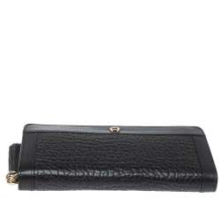 Pre Owned Aigner Black Leather Cavallina Zip Around Wallet