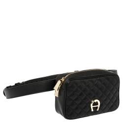Pre Owned Aigner Black Quilted Leather Garda Belt Bag