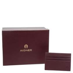 Pre Owned Aigner Burgundy Leather Card Holder