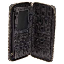 Pre Owned محفظة أيغنر سحاب ملتف حافة جلد منقوش وكانفاس مميز رمادي