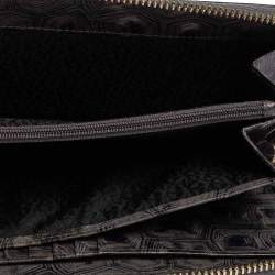 Pre Owned محفظة أيغنر سحاب ملتف حافة جلد منقوش وكانفاس مميز رمادي