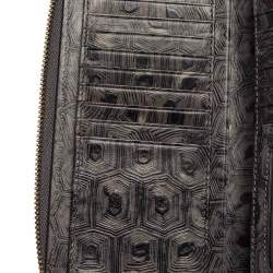 Pre Owned محفظة أيغنر سحاب ملتف حافة جلد منقوش وكانفاس مميز رمادي